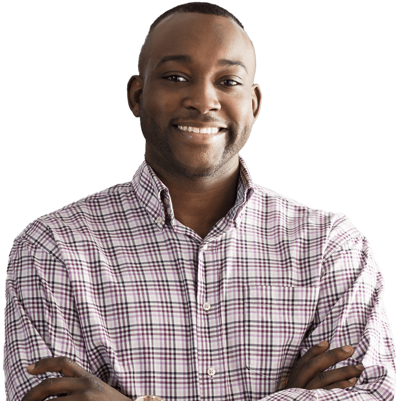 Man with arms crossed smiling