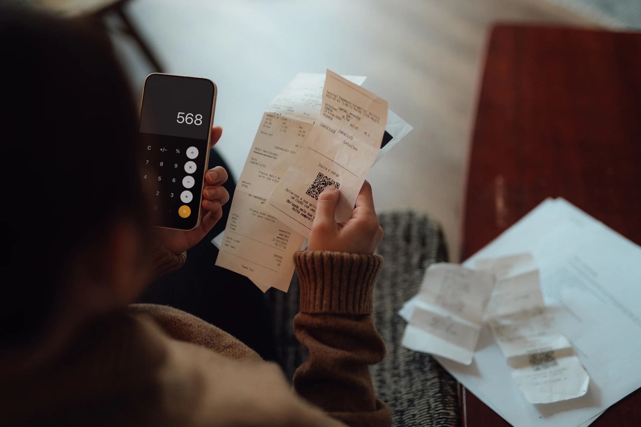 Receipts and calculator