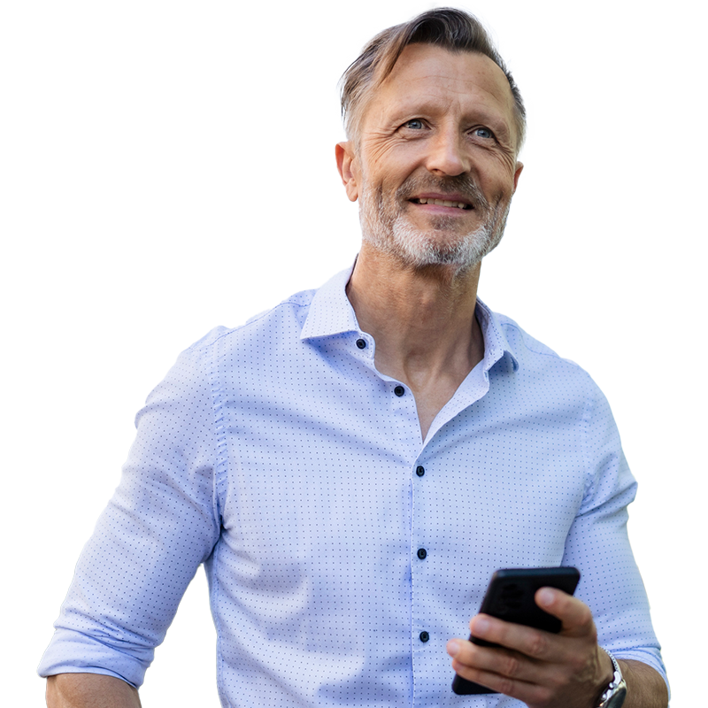 man with phone and smiling