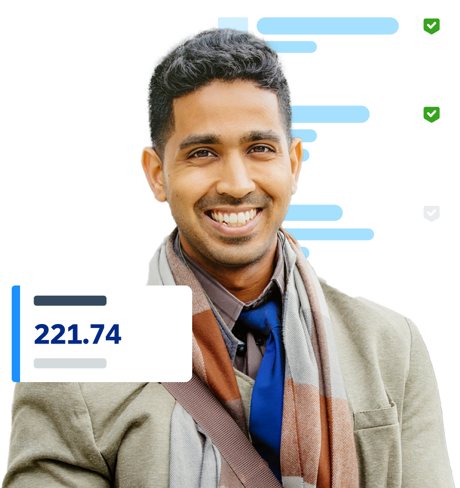 Business professional who is happy about finances