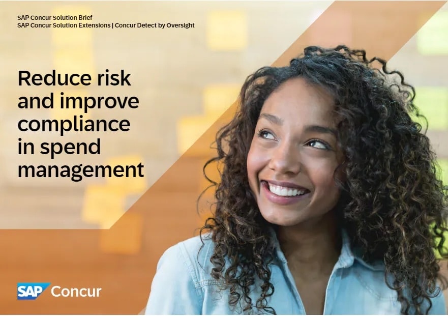 Woman with curly hair and words "Reduce risk and improve compliance in spend management"