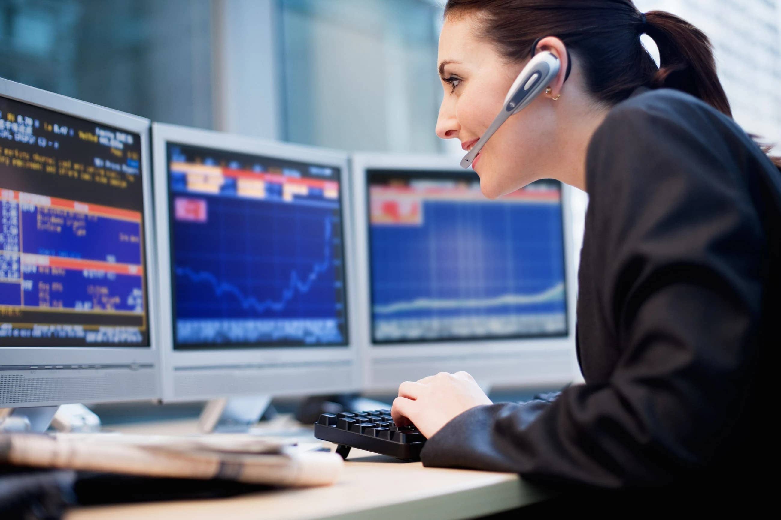 Woman wearing headset