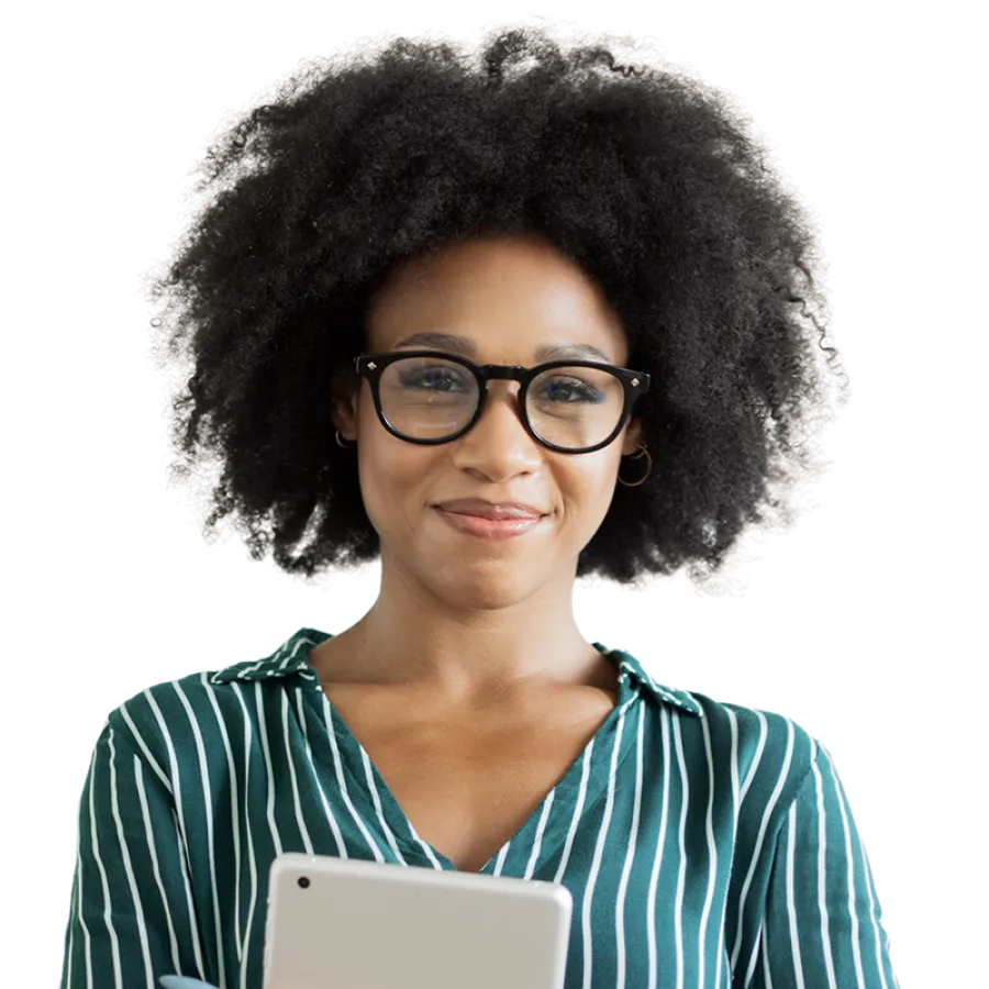 business professional holding tablet device