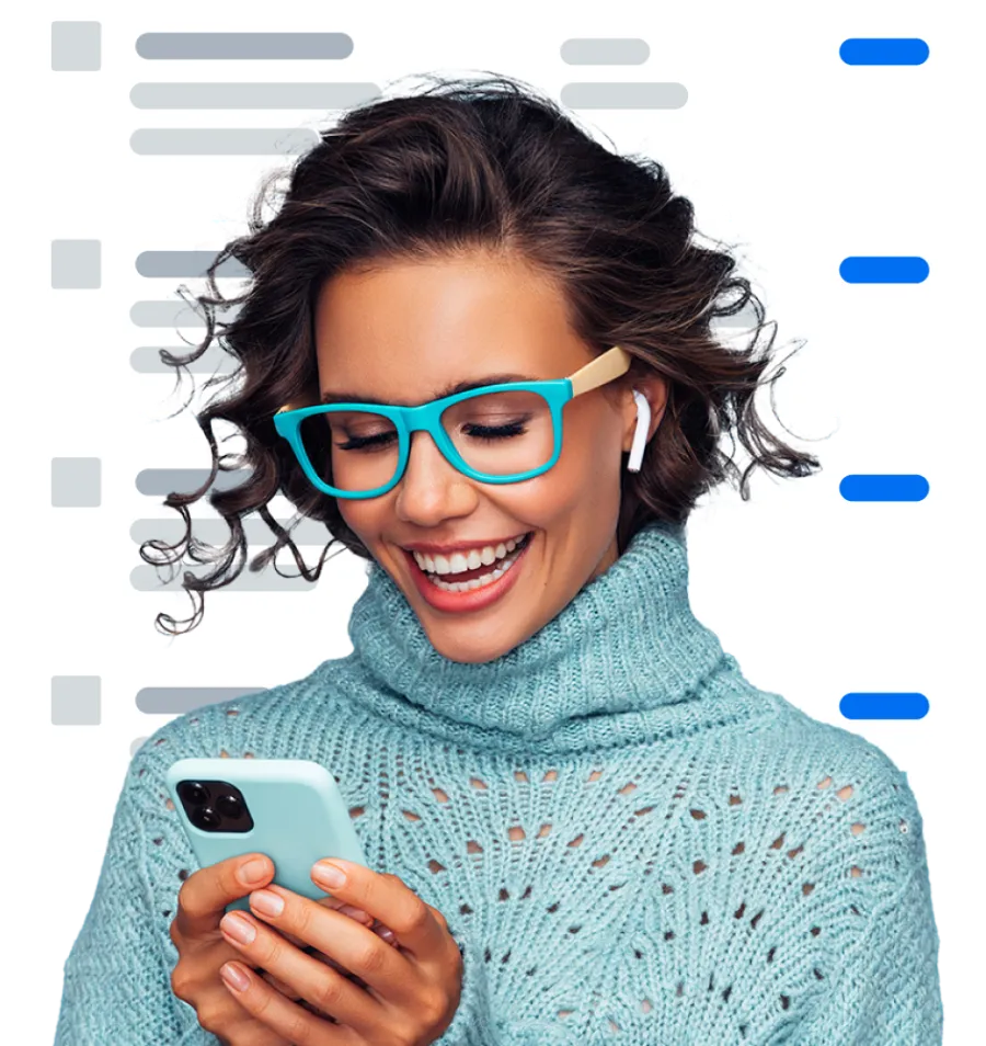 Woman looking at the podcast episodes on her phone.