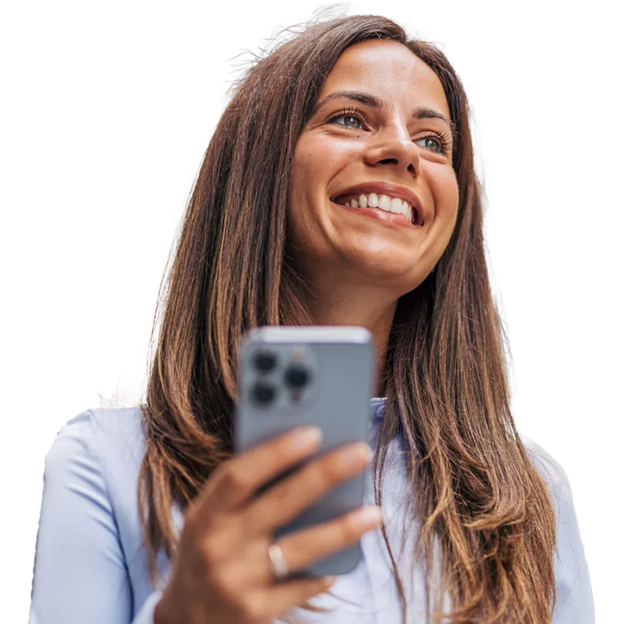 Woman smiling and holding phone