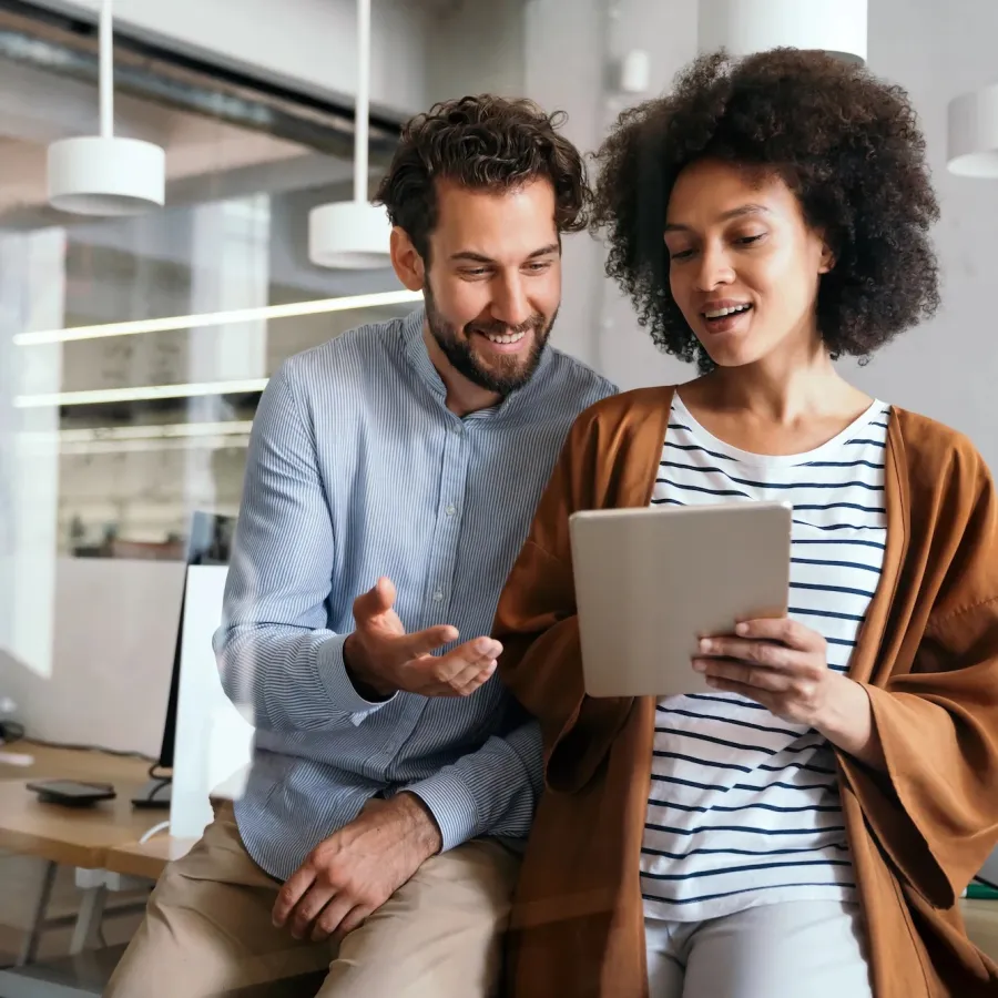 two people working together