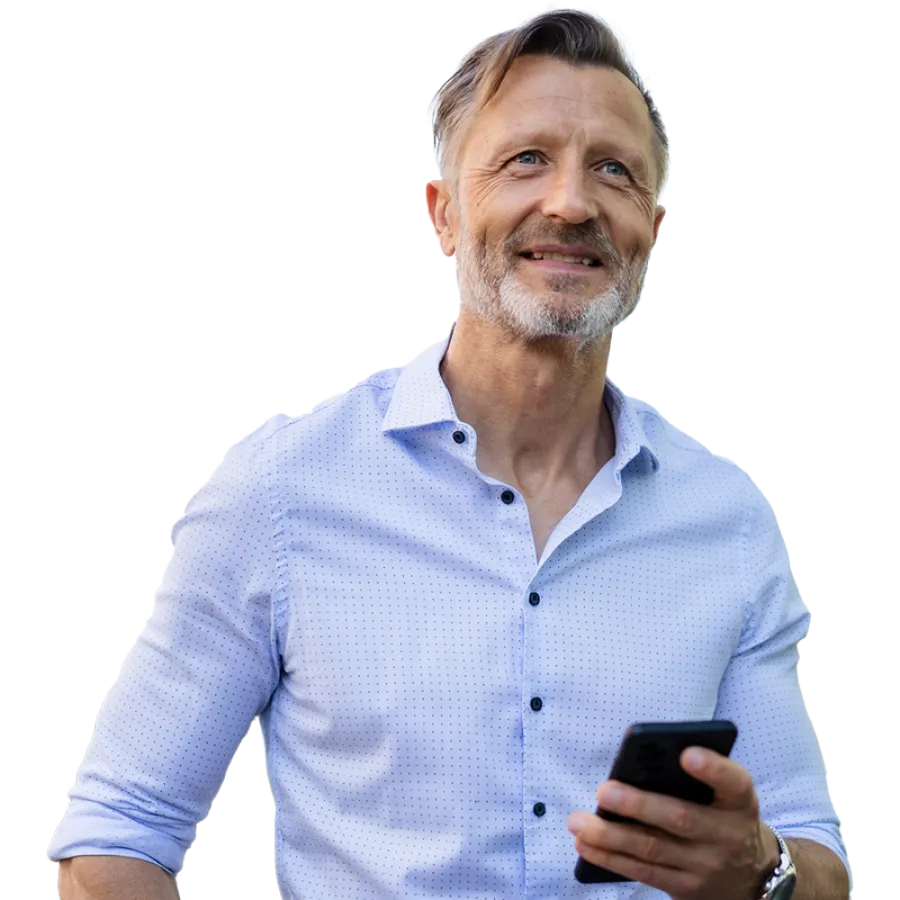 man with phone and smiling