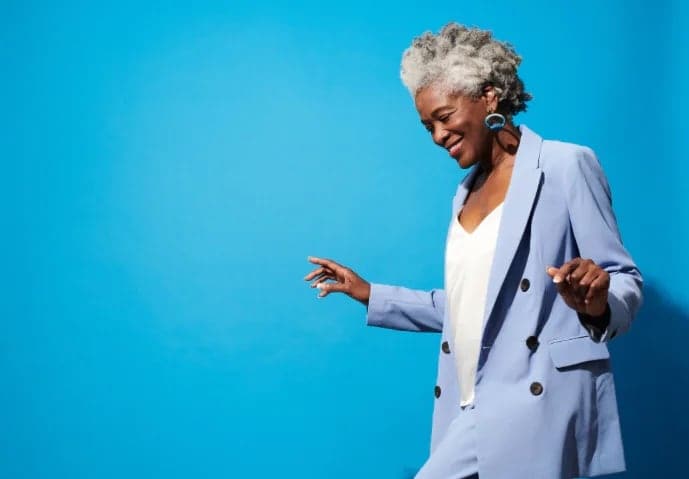 Woman against blue background