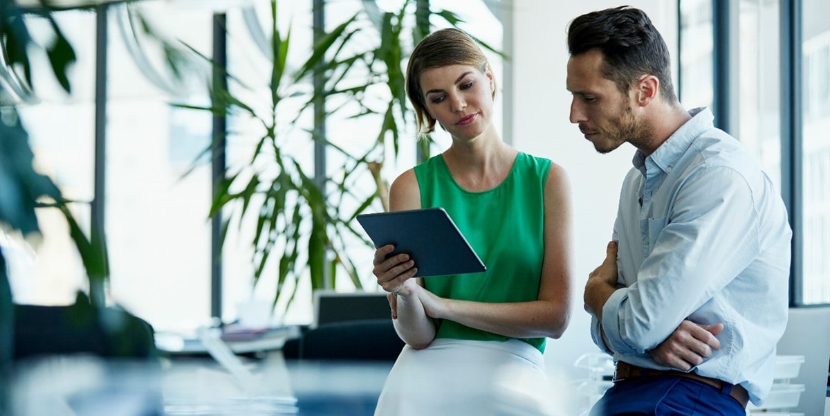 two business people talking