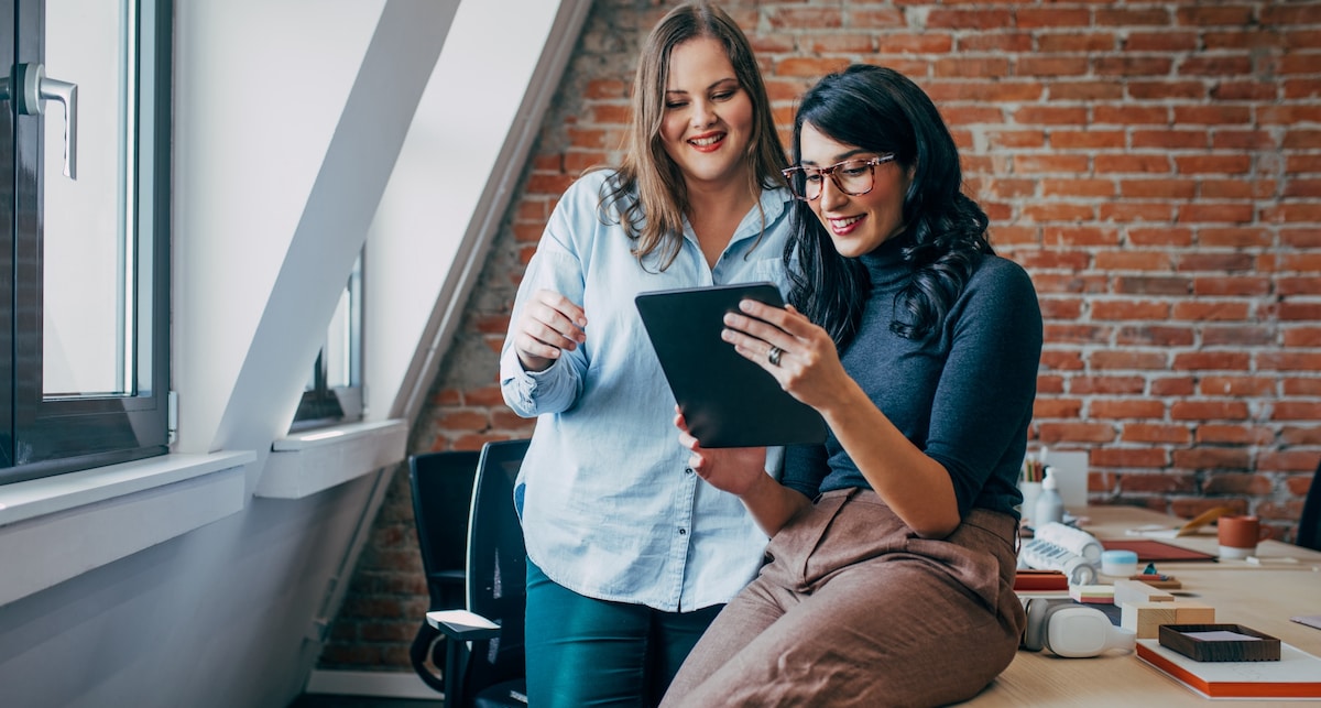 Female leaders reviewing strategy